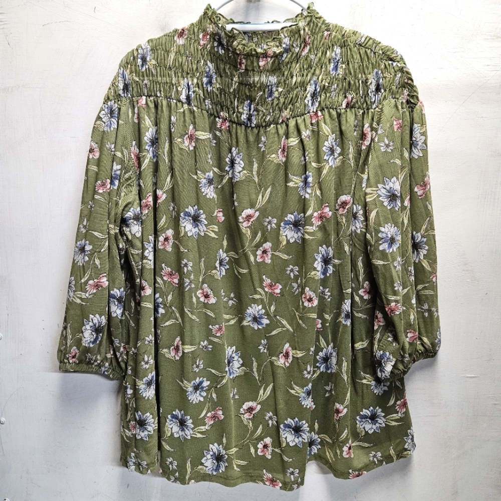 Floral Smocked Green Blouse